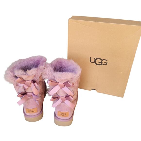 UGG Women’s Size 5 Mini Bailey Bow II Elderberry Comfort Boots Sheep Skin - Picture 7 of 14